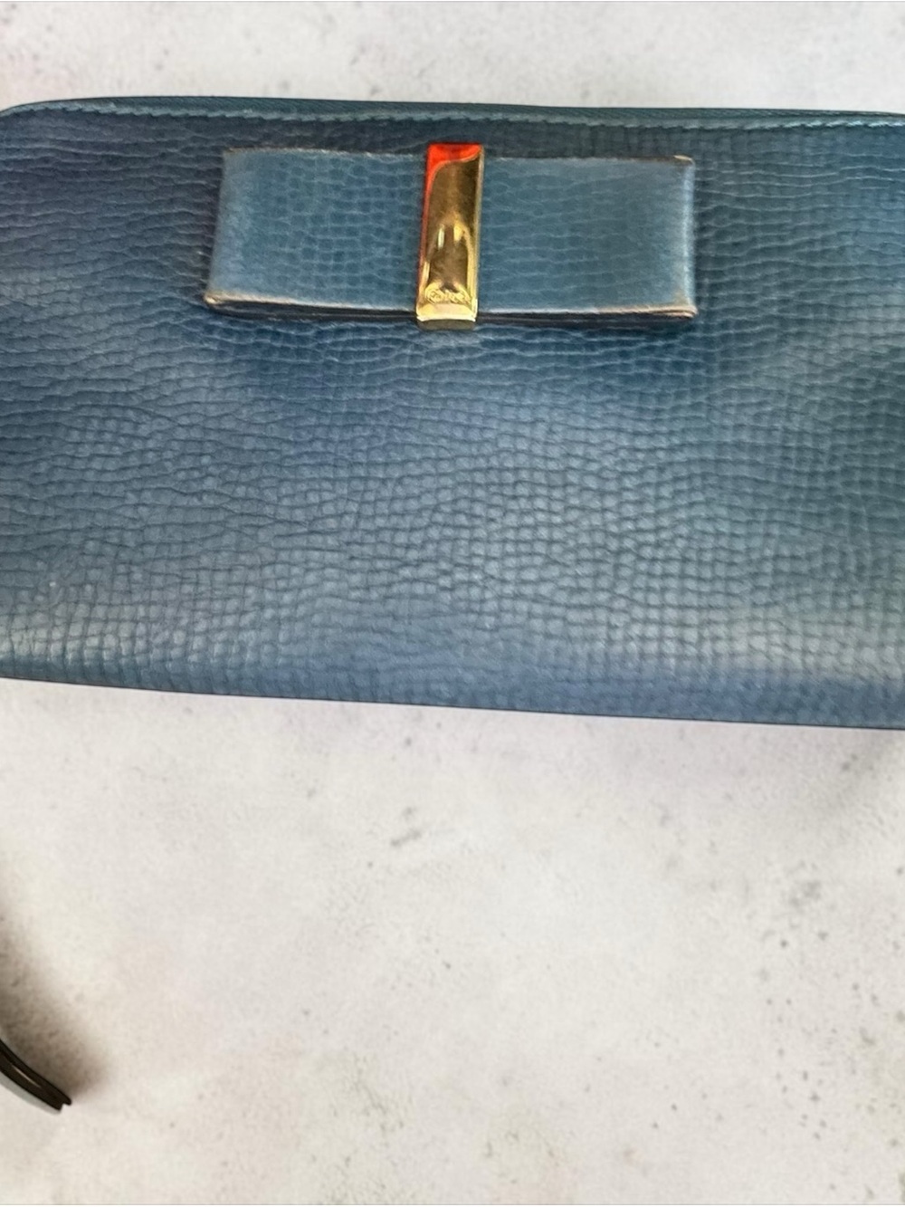 Chloé Lily Bow Zip Around Wallet - Grained Blue Leather Authentic COA CARD - Picture 3 of 15